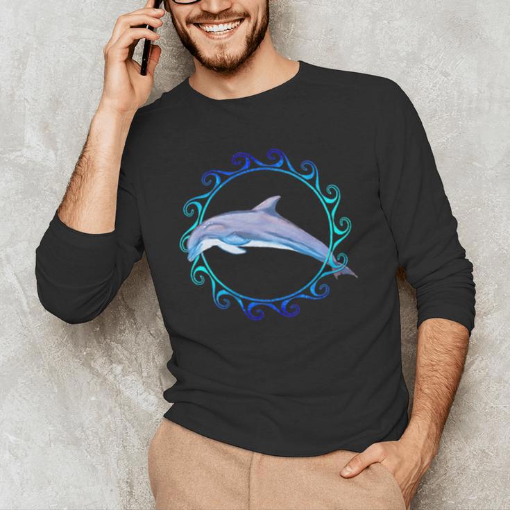 Swimming Dolphin Maori Sun Tribal Waves 2-Sided Men's Long Sleeve T-Shirt