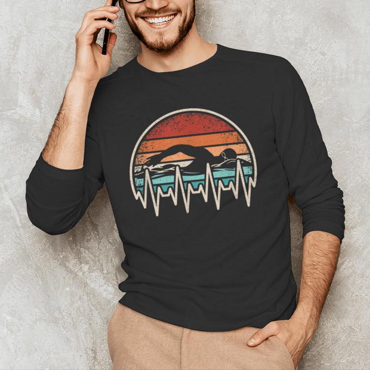 Swimming Heartbeat Retro Swim Swimmer Men Women Men's Long Sleeve T-Shirt Swimming Heartbeat Retro Swim Swimmer Men Women Men's Long Sleeve T-Shirt