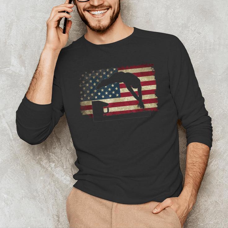 Swimming Swim Team Distressed American Flag USA Swimmer Men's Long Sleeve T-Shirt Swimming Swim Team Distressed American Flag USA Swimmer Men's Long Sleeve T-Shirt