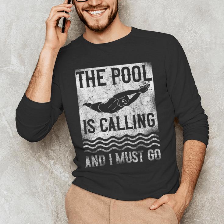 Swimming Swimmer Swim The Pool Is Calling Vintage Men's Long Sleeve T-Shirt Swimming Swimmer Swim The Pool Is Calling Vintage Men's Long Sleeve T-Shirt
