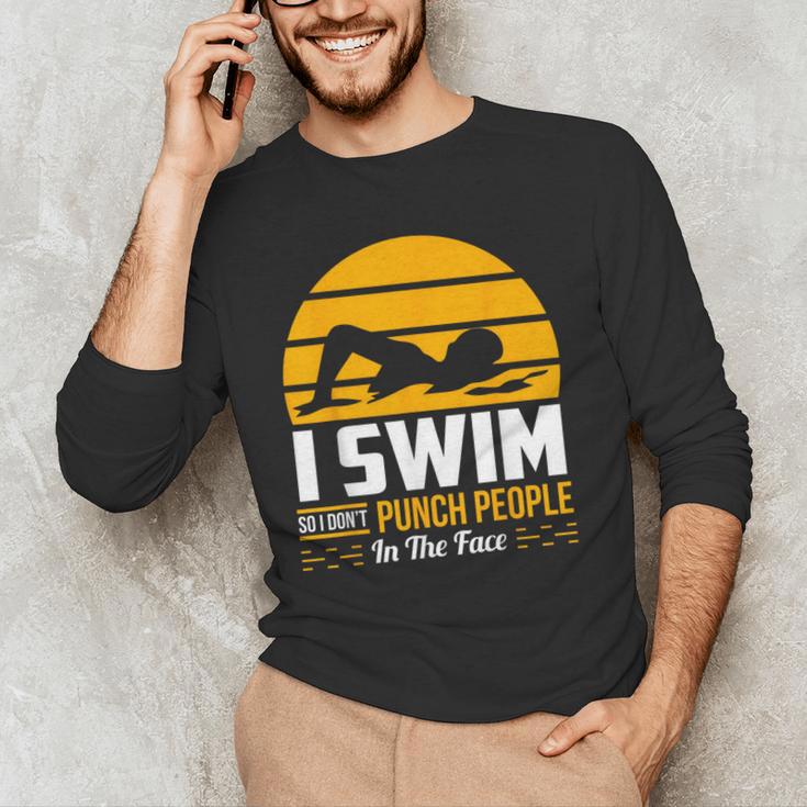 Swimming Swimmer Swim Team So I Don't Punch Men's Long Sleeve T-Shirt