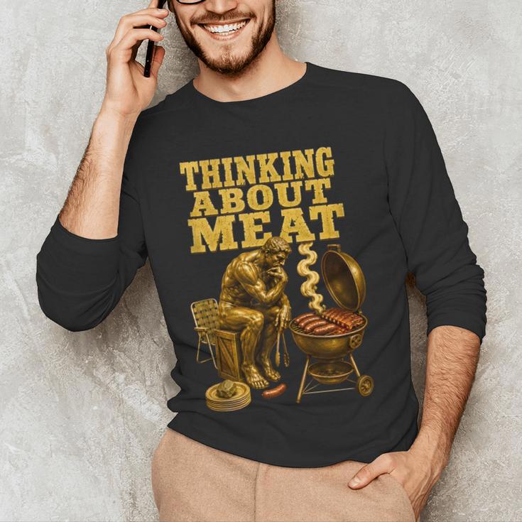 Thinking About Meat BBQ Dad Humor Men's Long Sleeve T-Shirt