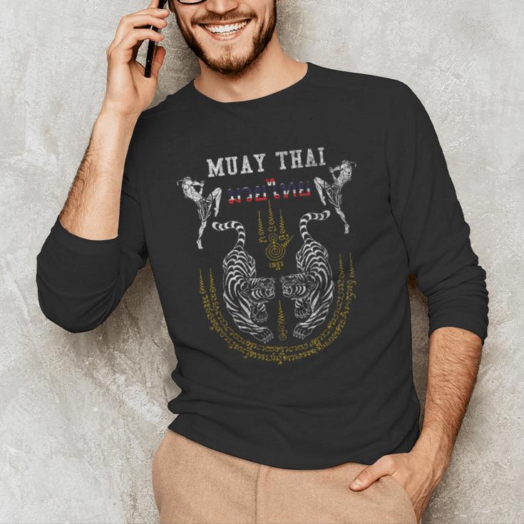 Twin Tiger Sak Yant Muay Thai Fighter Tee Martial Art Men's Long Sleeve T-Shirt Twin Tiger Sak Yant Muay Thai Fighter Tee Martial Art Men's Long Sleeve T-Shirt