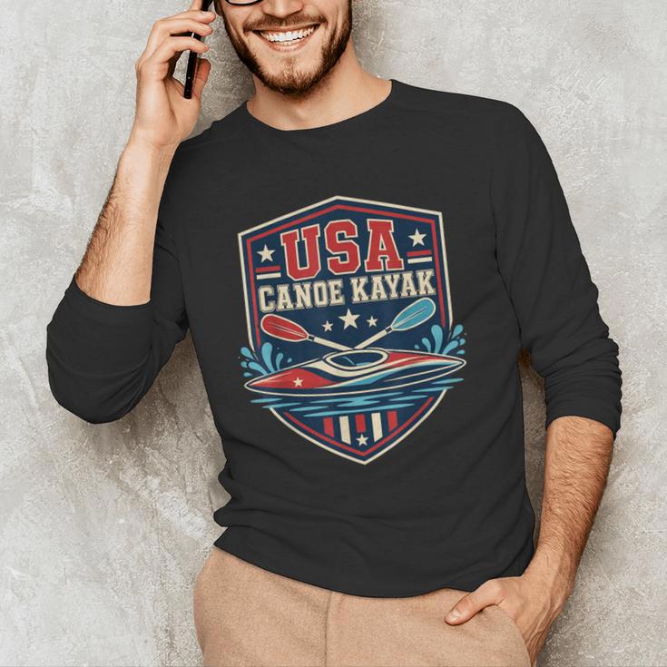 USA Canoe Kayak Paddling American Flag Emblem Men's Long Sleeve T-Shirt