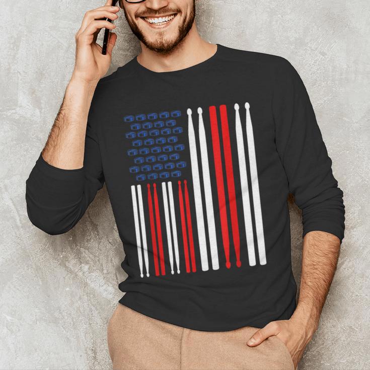 USA Flag Drummer Music Drum Kit Men's Long Sleeve T-Shirt USA Flag Drummer Music Drum Kit Men's Long Sleeve T-Shirt