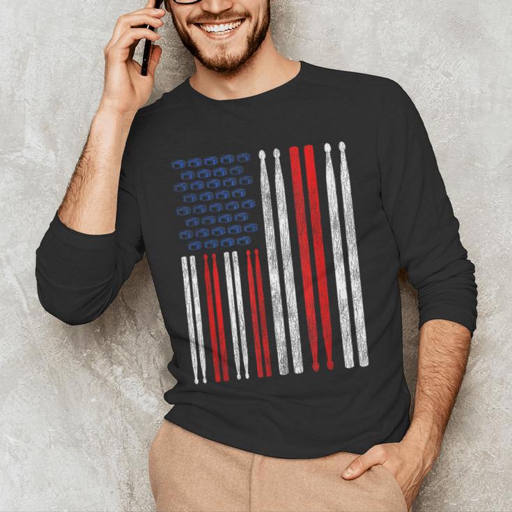 USA Flag Drumsticks Drum Kit Men's Long Sleeve T-Shirt USA Flag Drumsticks Drum Kit Men's Long Sleeve T-Shirt