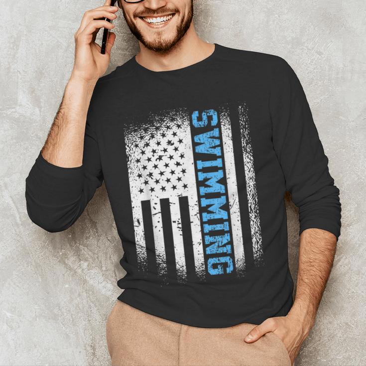 USA Flag Swimming Swim American Swimmer Men's Long Sleeve T-Shirt