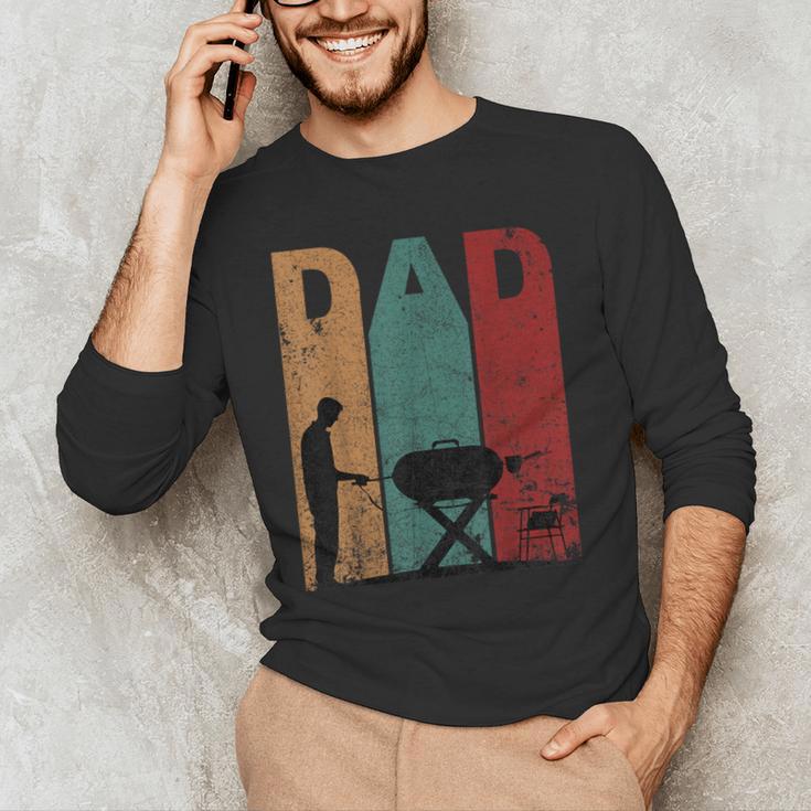Vintage BBQ Dad Silhouette Father's Day Retro Men's Long Sleeve T-Shirt