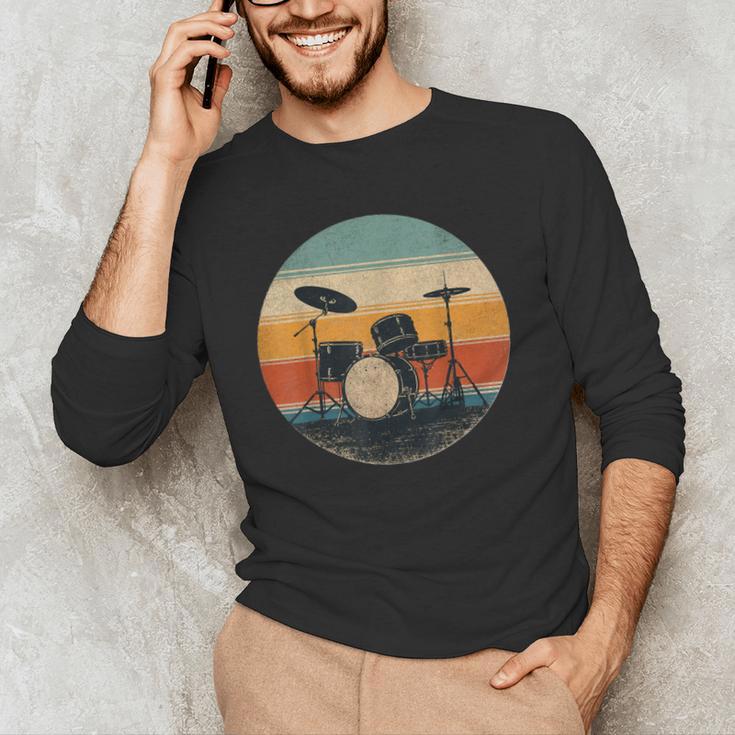 Vintage Drum Kit Silhouette Retro Music Men's Long Sleeve T-Shirt