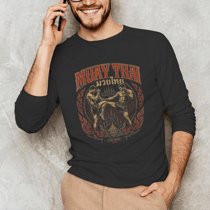Vintage Muay Thai Bangkok Thailand Thai Boxing Art Men's Long Sleeve T-Shirt