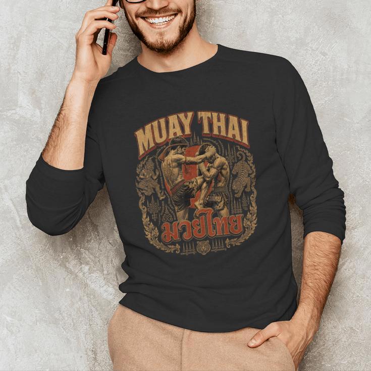Vintage Muay Thai Thai Boxing Nak Muay Fighter Art Men's Long Sleeve T-Shirt