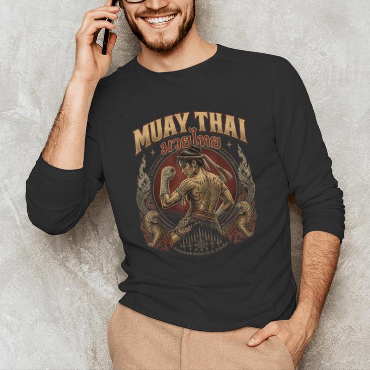Vintage Muay Thai Flag Thailand Thai Boxing Fighter Men's Long Sleeve T-Shirt