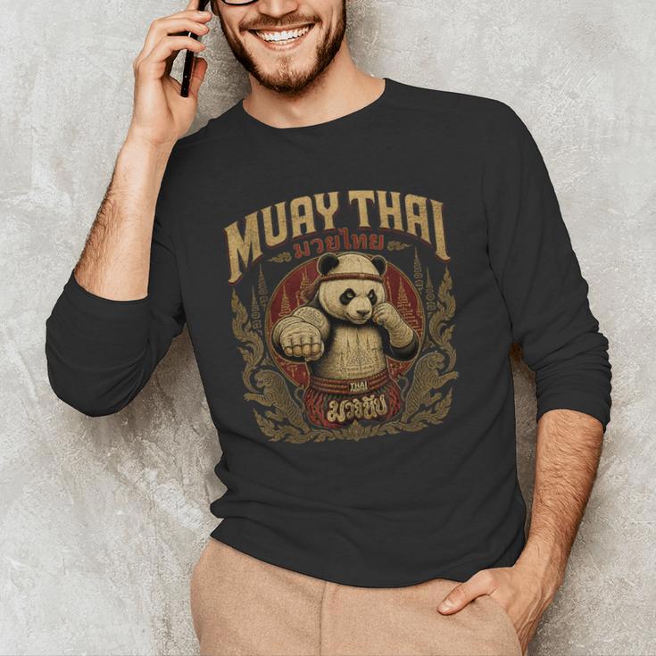 Vintage Muay Thai Gym Thai Boxing Training Fighter Panda Men's Long Sleeve T-Shirt Vintage Muay Thai Gym Thai Boxing Training Fighter Panda Men's Long Sleeve T-Shirt