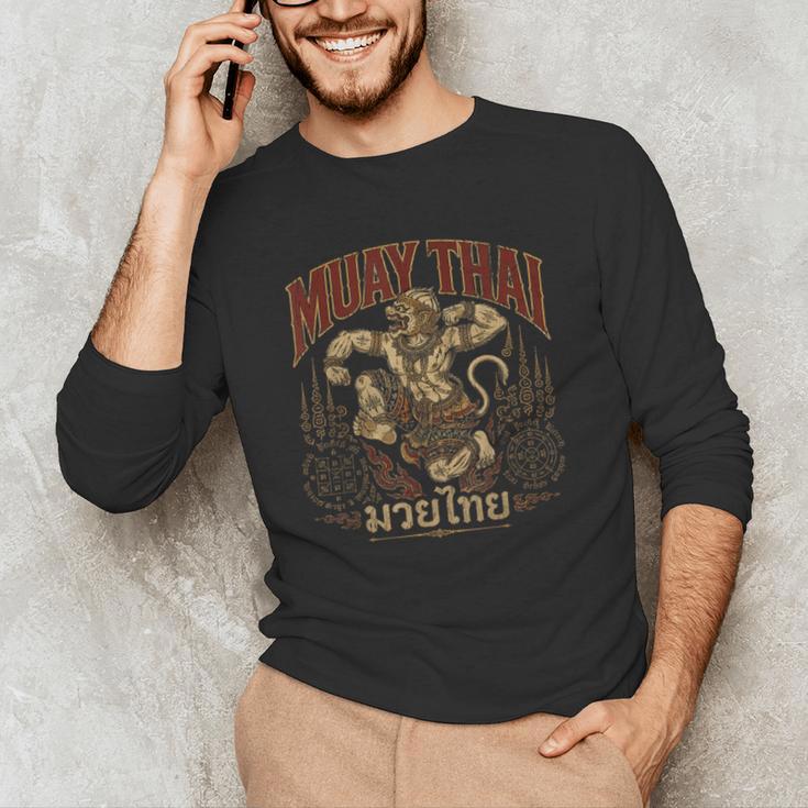 Vintage Muay Thai Spirit Thai Boxing Fighter Soul Monkey Men's Long Sleeve T-Shirt Vintage Muay Thai Spirit Thai Boxing Fighter Soul Monkey Men's Long Sleeve T-Shirt