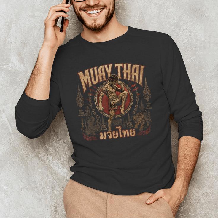 Vintage Muay Thai Wai Kru Thai Boxing Ritual Art Men's Long Sleeve T-Shirt