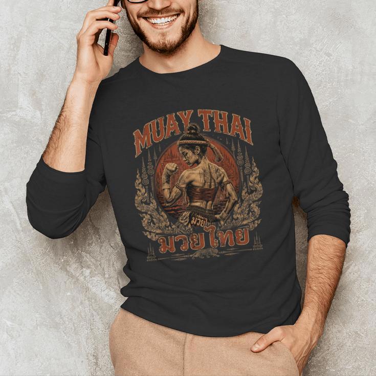 Weathered Muay Thai Fighter Thai Boxing Warrior Art Men's Long Sleeve T-Shirt Weathered Muay Thai Fighter Thai Boxing Warrior Art Men's Long Sleeve T-Shirt