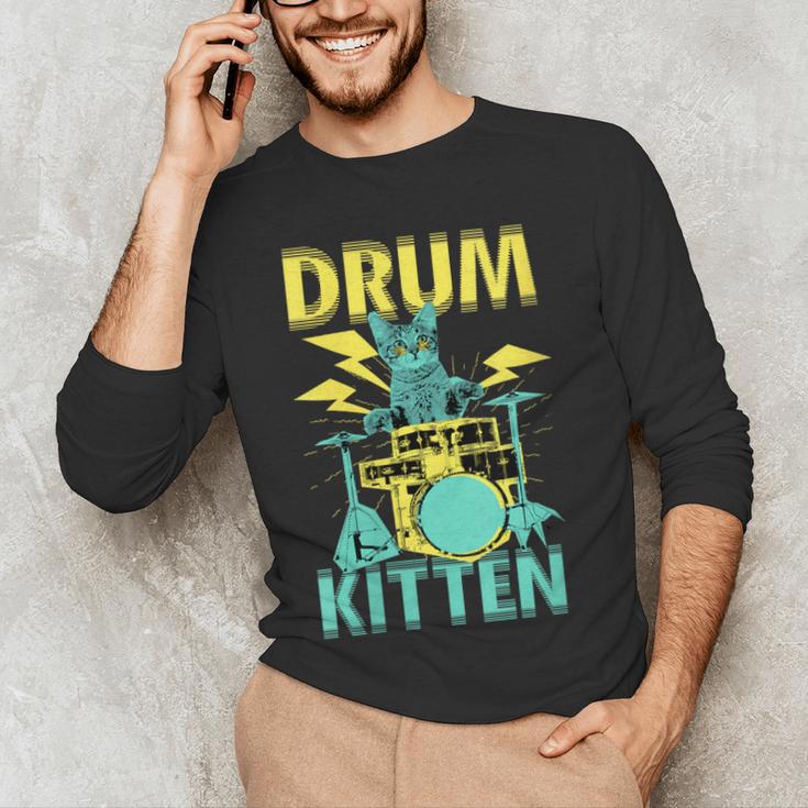 Women's Cute Drummer Cat Drum Kitten Men's Long Sleeve T-Shirt Women's Cute Drummer Cat Drum Kitten Men's Long Sleeve T-Shirt