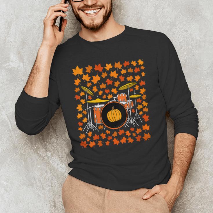 Women's Drum Kit With Leaves Fall Drummer Autumn Musician Men's Long Sleeve T-Shirt Women's Drum Kit With Leaves Fall Drummer Autumn Musician Men's Long Sleeve T-Shirt