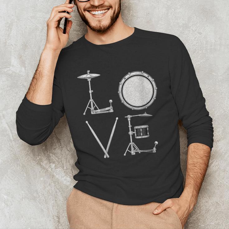 Women's Drum Kit Love Illustration For Music Enthusiasts Men's Long Sleeve T-Shirt