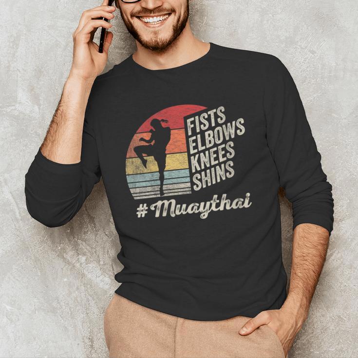 Women's Muay Thai Martial Arts Fighter Retro Vintage Sunset Graphic Men's Long Sleeve T-Shirt