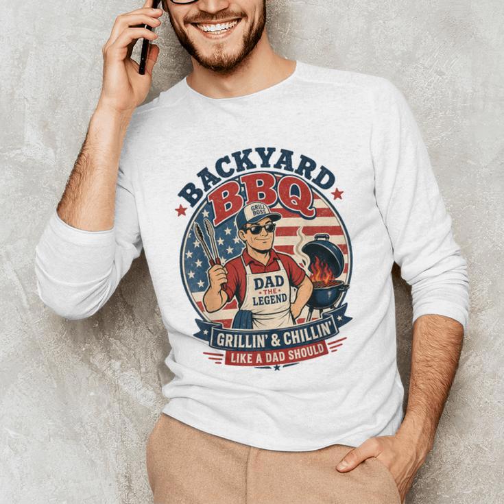 Backyard BBQ Dad Grill Boss Patriotic Fourth Of July Barbecu Men's Long Sleeve T-Shirt