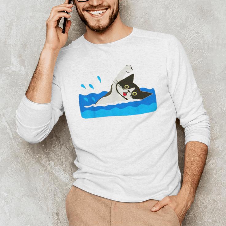 Cat Swimming Pool Men's Long Sleeve T-Shirt Cat Swimming Pool Men's Long Sleeve T-Shirt