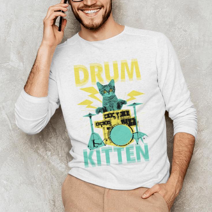Cute Drummer Cat Drum Kitten Men's Long Sleeve T-Shirt