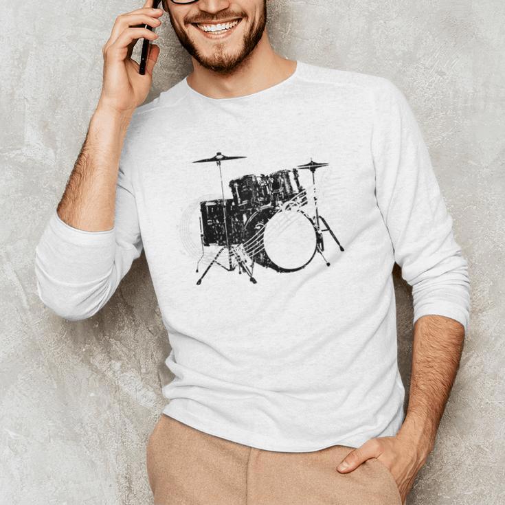 Drum Kit Drummer Band Musical Instrument Rock Music Raglan Baseball Tee Men's Long Sleeve T-Shirt