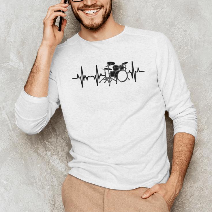 Drum Kit Pulse Line Rock Artist Drum Set Men's Long Sleeve T-Shirt Drum Kit Pulse Line Rock Artist Drum Set Men's Long Sleeve T-Shirt