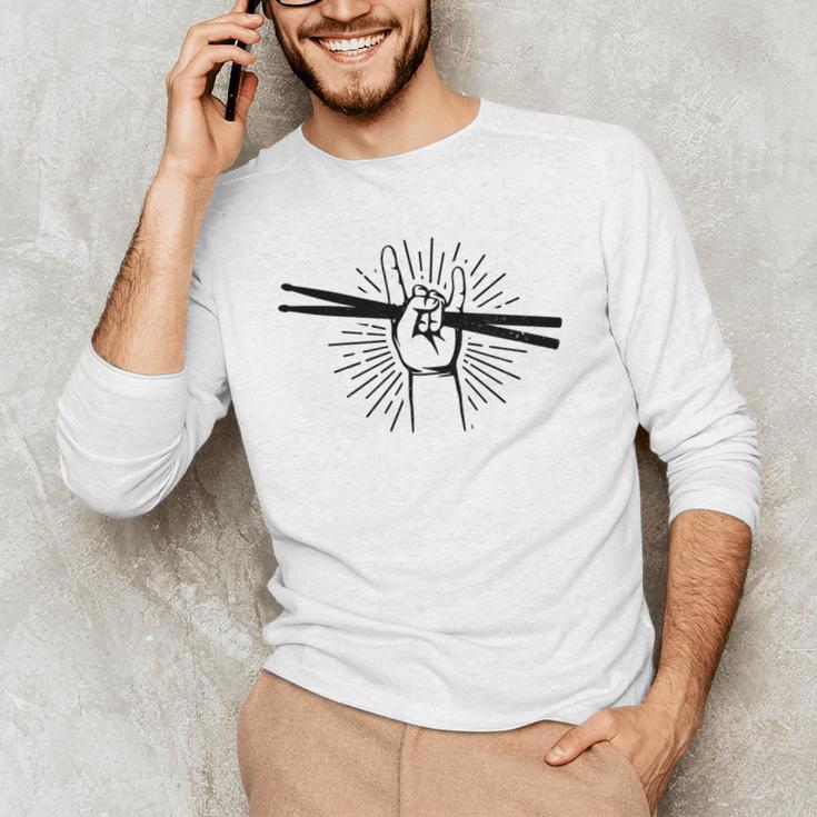 Drummer Drum Kit Rock & Roll Music Drummer Men's Long Sleeve T-Shirt Drummer Drum Kit Rock & Roll Music Drummer Men's Long Sleeve T-Shirt