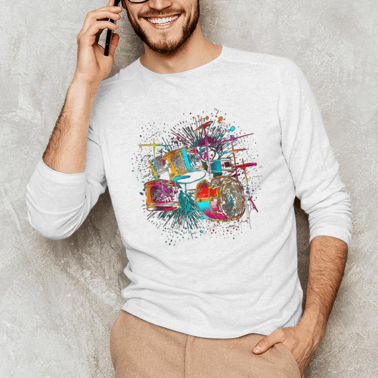 Drums Pop Art Drummer Drum Kit Men's Long Sleeve T-Shirt