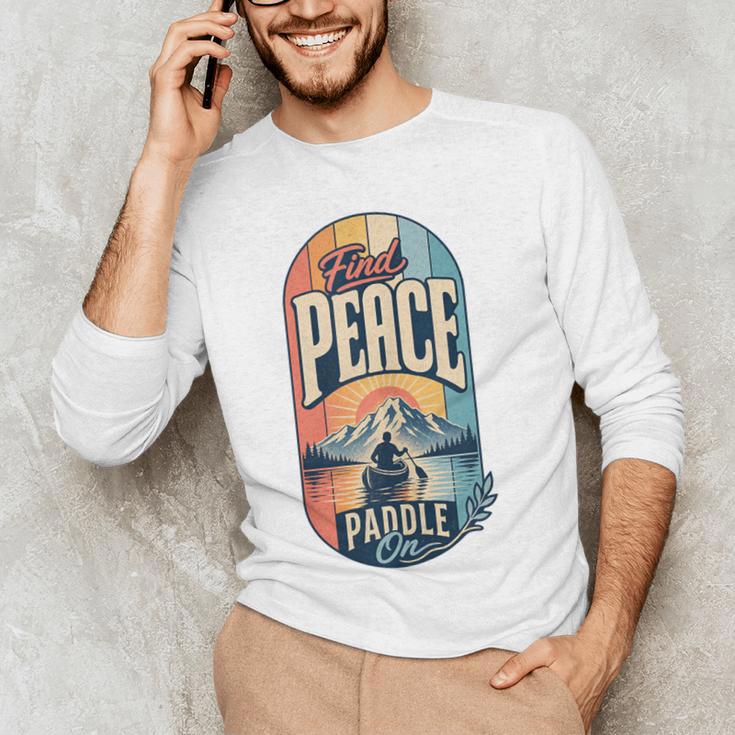 Find Peace Paddle On Canoe Mountain Sunset Men's Long Sleeve T-Shirt