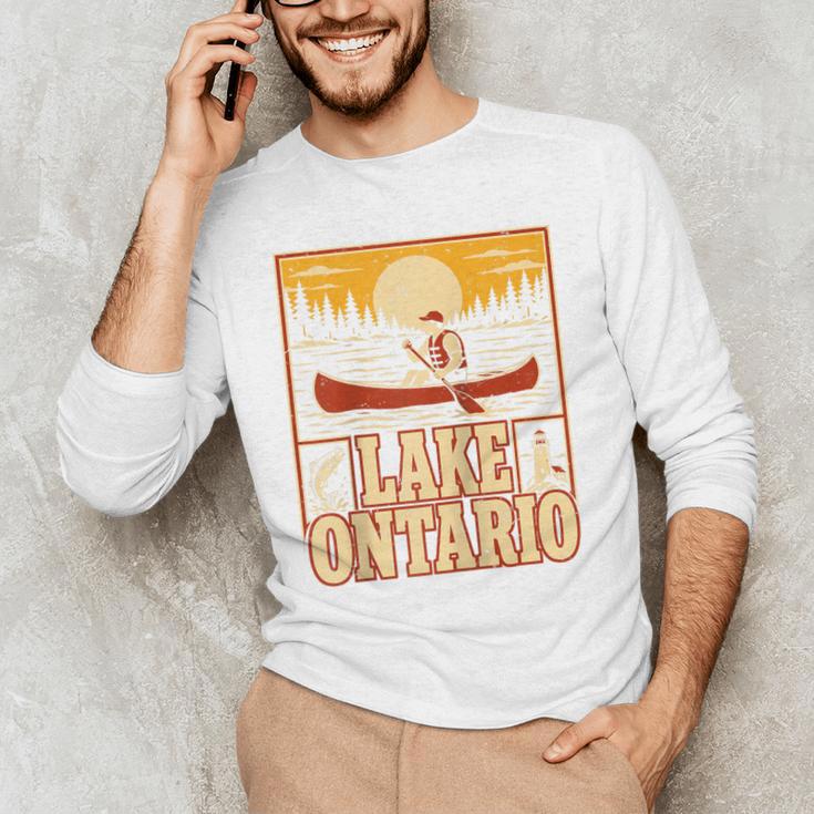 Lake Ontario Canoe Fishing Light House Sunset Retro Raglan Baseball Tee Men's Long Sleeve T-Shirt Lake Ontario Canoe Fishing Light House Sunset Retro Raglan Baseball Tee Men's Long Sleeve T-Shirt