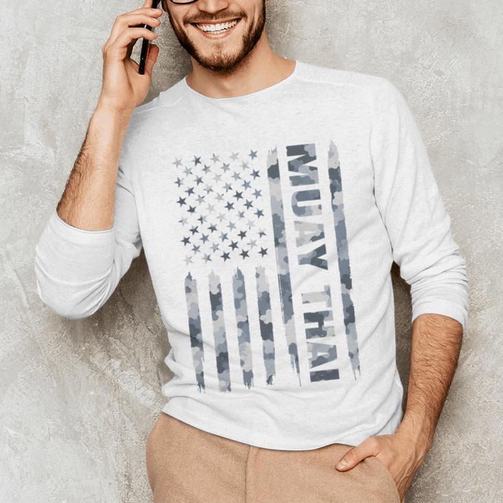 Muay Thai American Flag Camo Military Patriotic Men's Long Sleeve T-Shirt