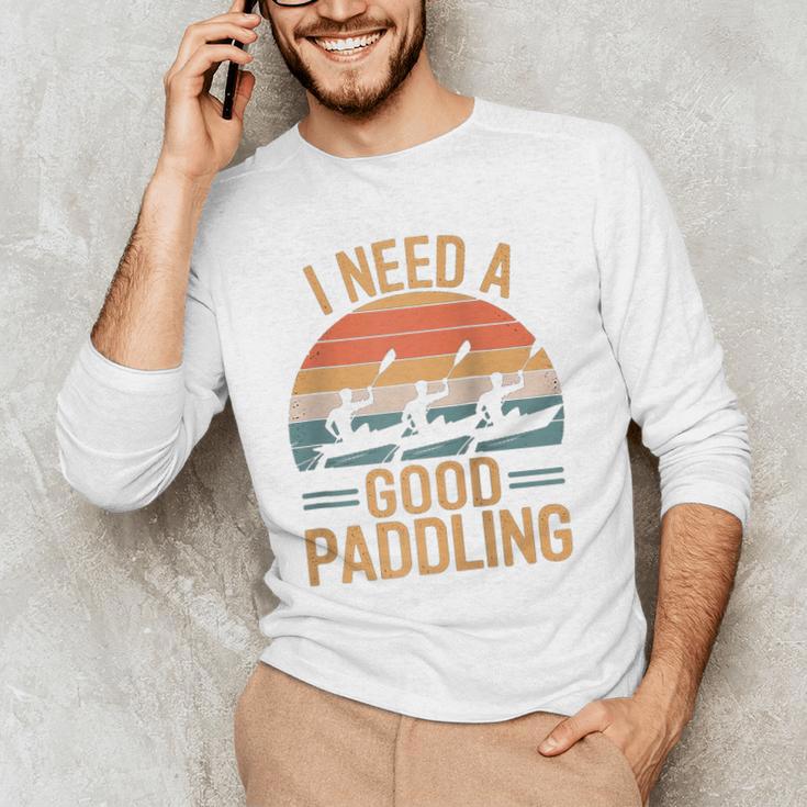 I Need A Good Paddling Retro Sunset Canoe Raglan Baseball Tee Men's Long Sleeve T-Shirt