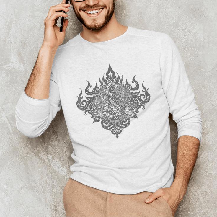 Sak Yant Muay Thai MMA Tattoo Twin Tiger Martial Art Boxing Men's Long Sleeve T-Shirt