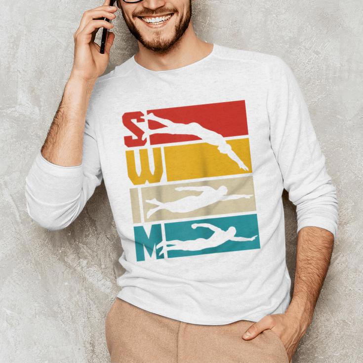 Swim Swimming Vintage Retro Swimmer Raglan Baseball Tee Men's Long Sleeve T-Shirt Swim Swimming Vintage Retro Swimmer Raglan Baseball Tee Men's Long Sleeve T-Shirt