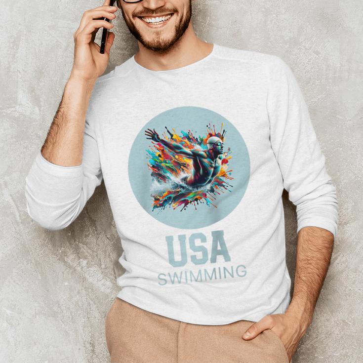 SWIMMING SPORT COMPETITIVE SWIM Raglan Baseball Tee Men's Long Sleeve T-Shirt SWIMMING SPORT COMPETITIVE SWIM Raglan Baseball Tee Men's Long Sleeve T-Shirt