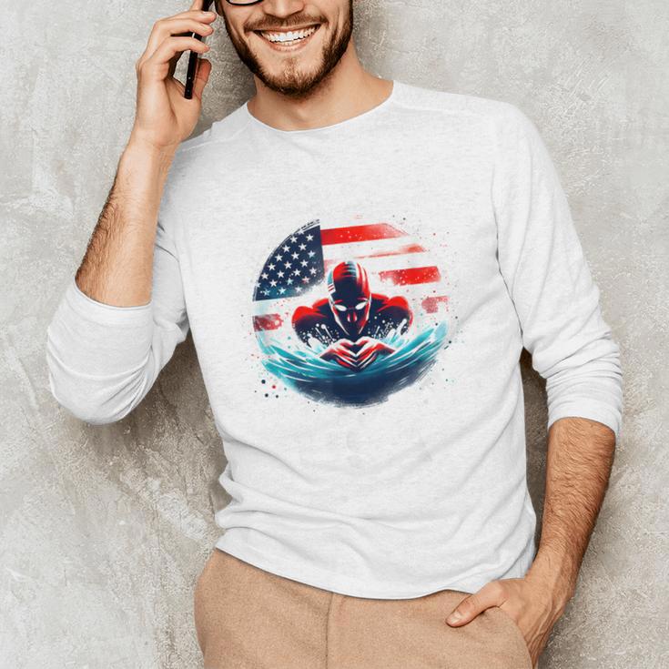 Swimming United States American Swimming Apparel Swimming Men's Long Sleeve T-Shirt Swimming United States American Swimming Apparel Swimming Men's Long Sleeve T-Shirt