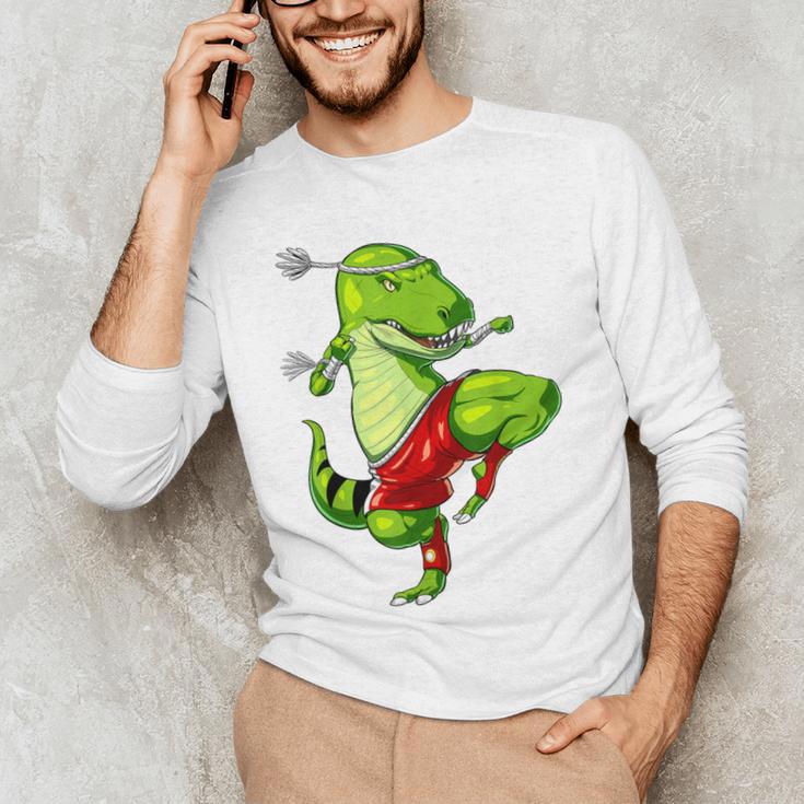 T-Rex Dinosaur Muay Thai Boxing Karate Martial Arts Kung Fu Men's Long Sleeve T-Shirt