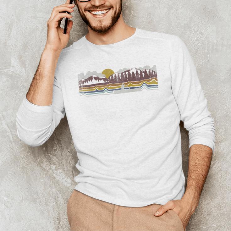Trendy Canoe Silhouette Colourful Landscape Raglan Baseball Tee Men's Long Sleeve T-Shirt