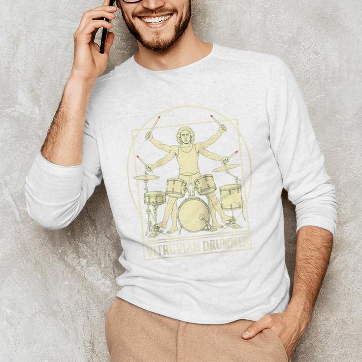 Vitruvian Drummer Drum Kit Music Lover Musician Men Raglan Baseball Tee Men's Long Sleeve T-Shirt