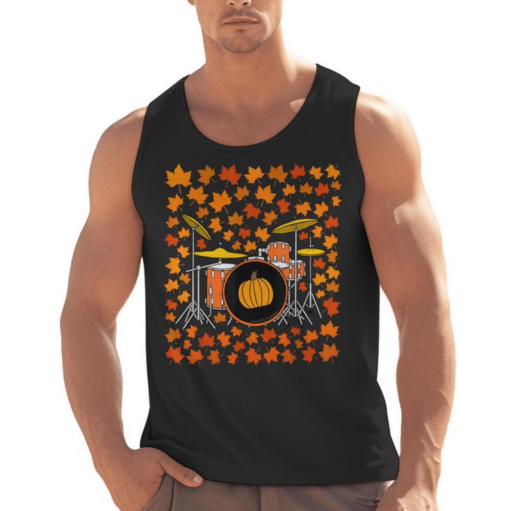 Drum Kit With Leaves Fall Drummer Autumn Musician Men Tank Top