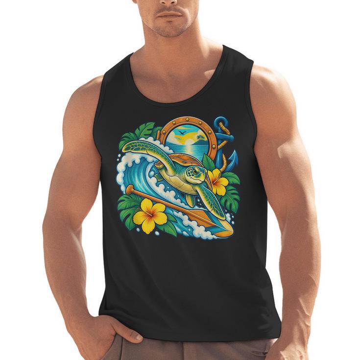 Green Sea Turtle Surfs Past a Canoe Paddle Sleeveless Men Tank Top