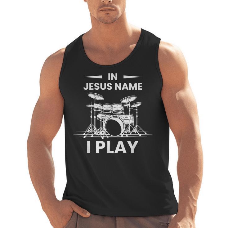 In Jesus Name I Play Drummer Drum Kit Men Tank Top