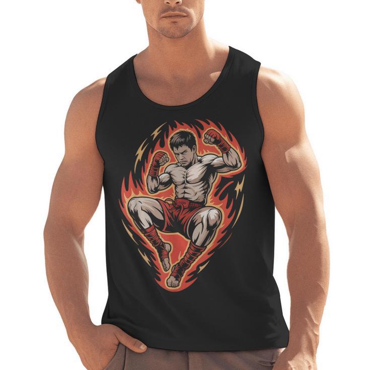 Muay Thai Fighter Teep Push Kick Minimal Line Art Clean Men Tank Top