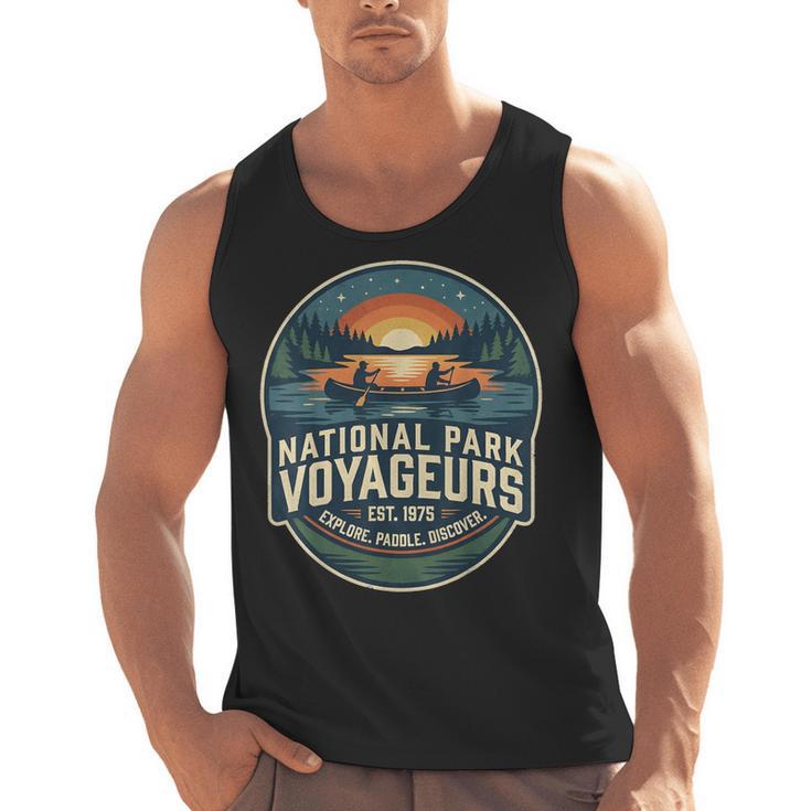 National Park Voyageurs Retro Sunset Canoe Paddling Badge Men Tank Top