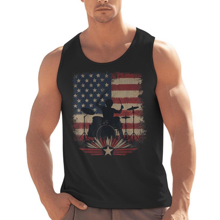 Patriotic Drum Kit Silhouette American Flag Men Tank Top