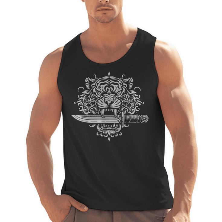 Sak Yant Muay Thai MMA Tattoo Tiger Head Knife Martial Art Men Tank Top