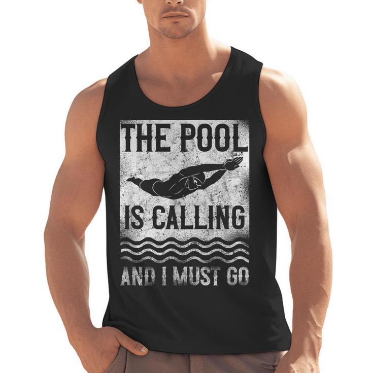 Swimming Swimmer Swim The Pool Is Calling Vintage Men Tank Top